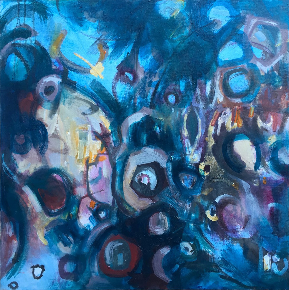 Geometric Landscape Oil Painting By Guy Pickford, 24 X 24, Encapsulated, Original Artwork