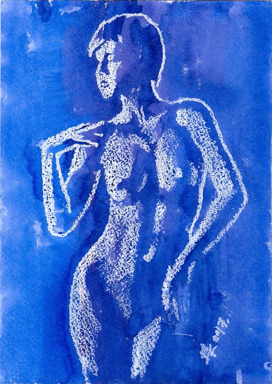 Nude on ultramarine. 21X29.5cm