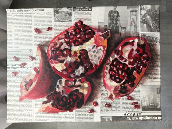 Pomegranate newspaper art