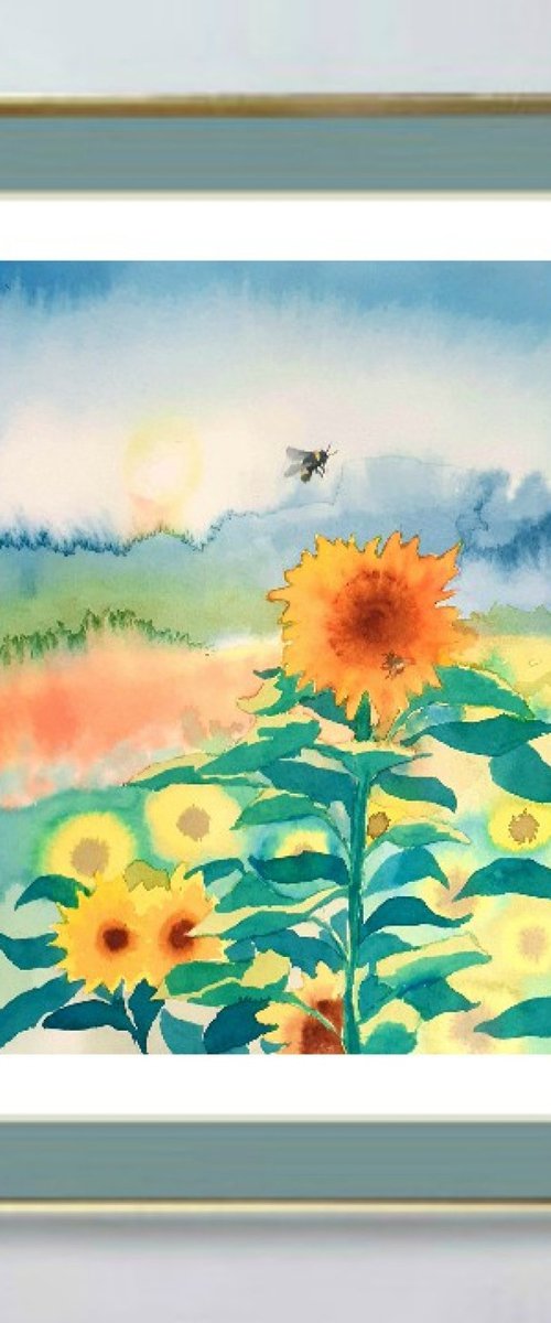 Sunflowers and Bee by Lisa Mann