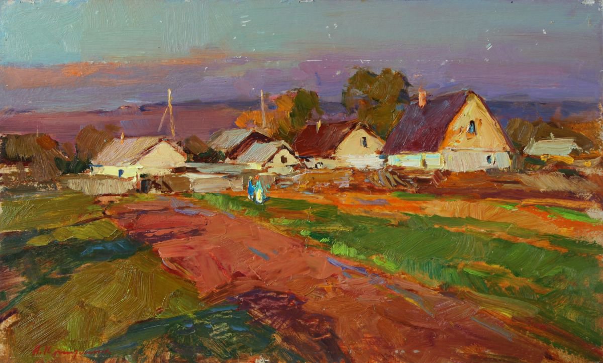 Impressionistic Landscape Oil Painting By Aleksandr Kryushyn, 20 X 12, Bright Evening, Original Artwork