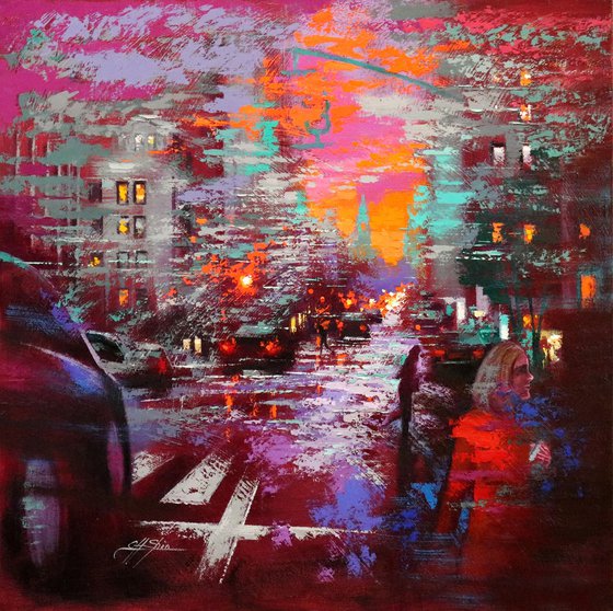 Crimson Evening in Manhattan