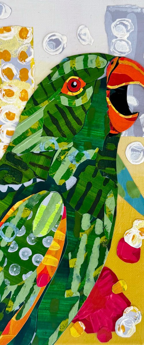 Green Parrot and Banksias Bird Painting by JULIE LYNCH