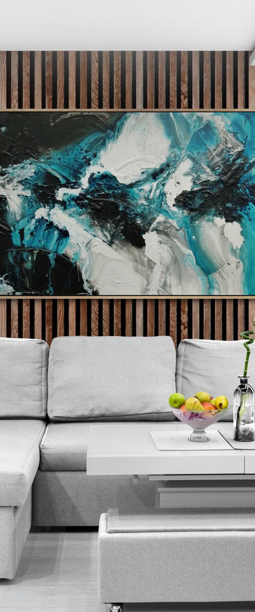 Turquoise Oceans 240cm x 100cm Textured Abstract Art by Franko