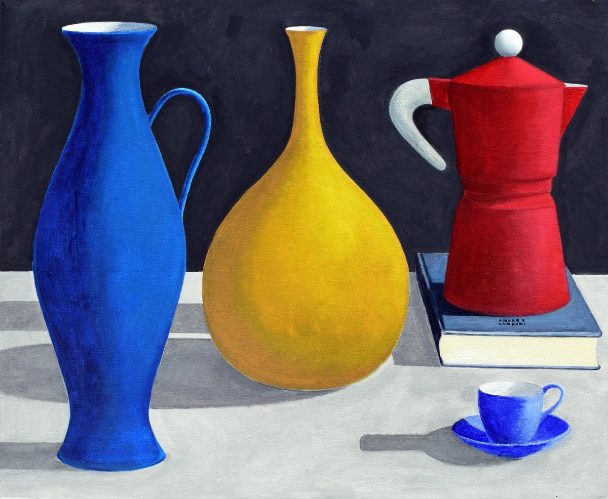 Urban And Pop Still Life Acrylic Painting By Andrea Vandoni, 29 X 24, Long Shadows, Original Artwork