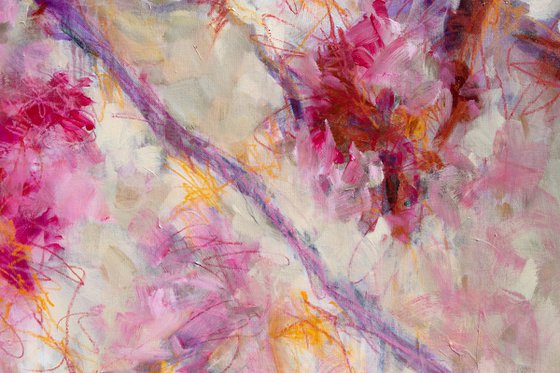 Pink and red floral Monet inspired - Large modern wall art Ready to hang
