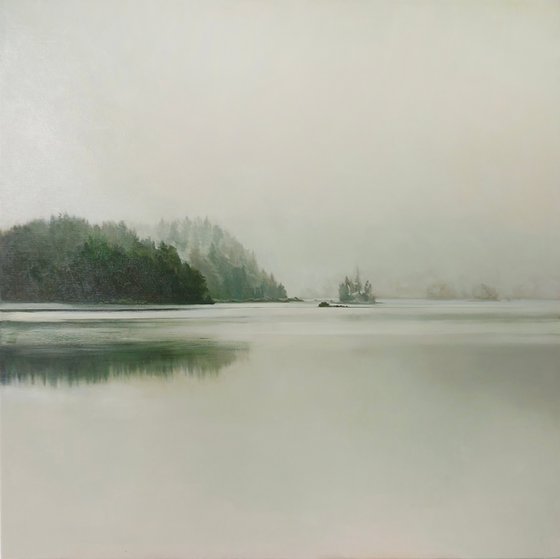 "River Fog 4" River forest oil landscape