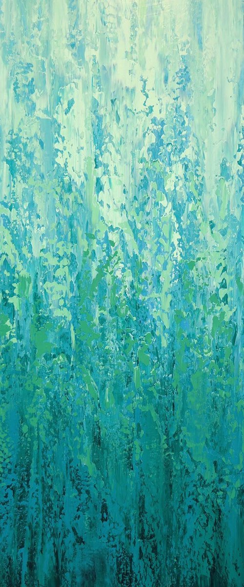 Teal Green Flow - Color Field by Suzanne Vaughan
