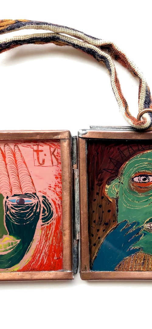 Double sided miniature painting, FACES #1 by Katya Timoshenko