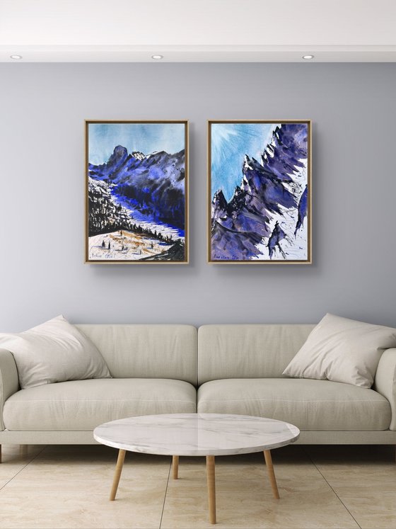 Skiers in the Alpine mountains