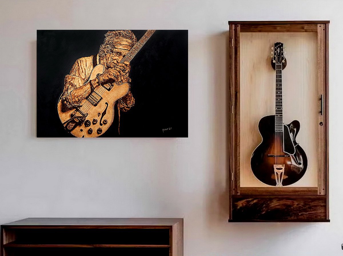 Milis Pyrography | Original  Painting | Keith (The Rolling Stones) | 70 X 50Cm | Artwork For Sale On Artfinder