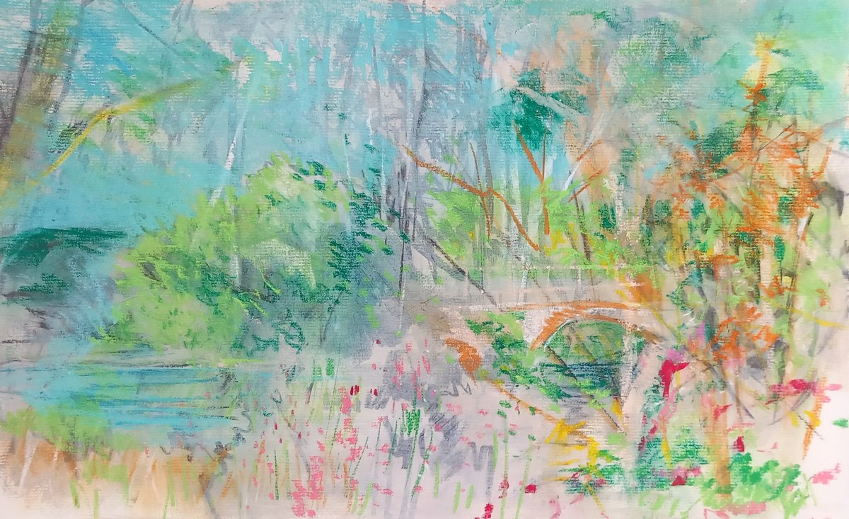 Impressionistic Botanical Pastel Drawing By Adam Grose Ma Pgce, 17 X 11, The Bridge, Original Artwork