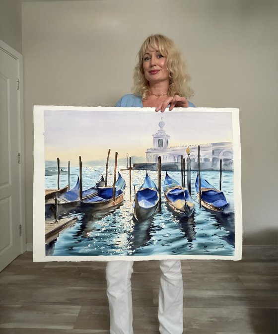 “Morning Light Over Venetian Gondolas”