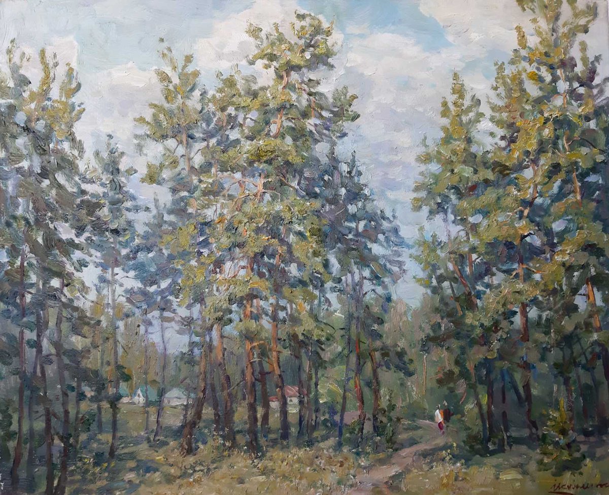 Impressionistic Landscape Oil Painting By Ivan Kovalenko, 22 X 18, Path To The Forest, Original Artwork