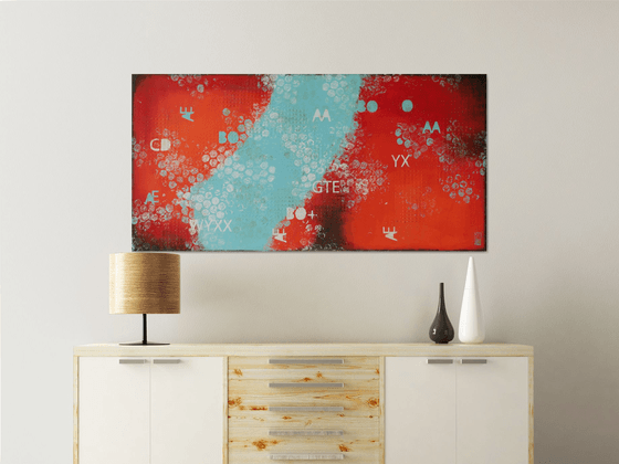 Red Typopop (140x70cm) - Abstract Painting - Typography - Colorful 39F