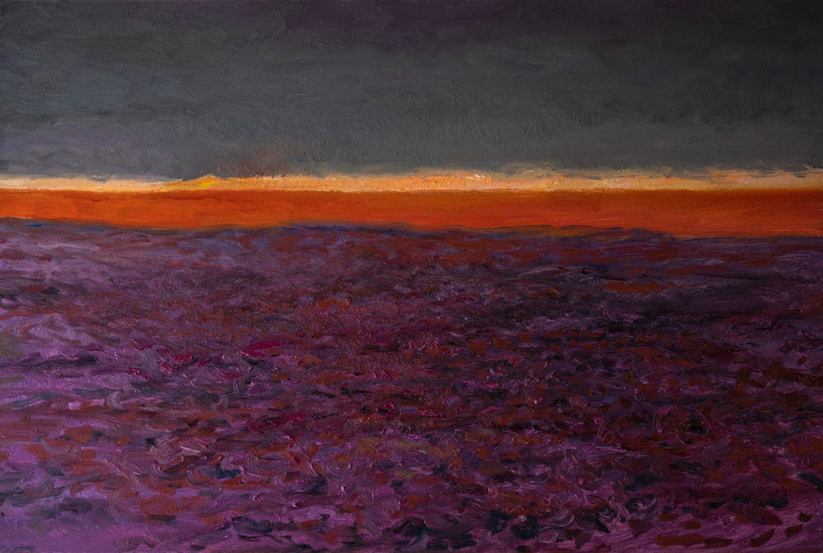 Expressive Landscape Oil Painting By Suren Nersisyan, 36 X 24", Farmland Before Rain, Original Artwork