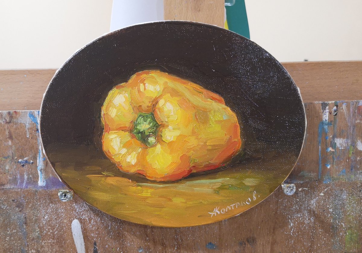 Yellow pepper (7x9 oval canvas) by Alexander Koltakov