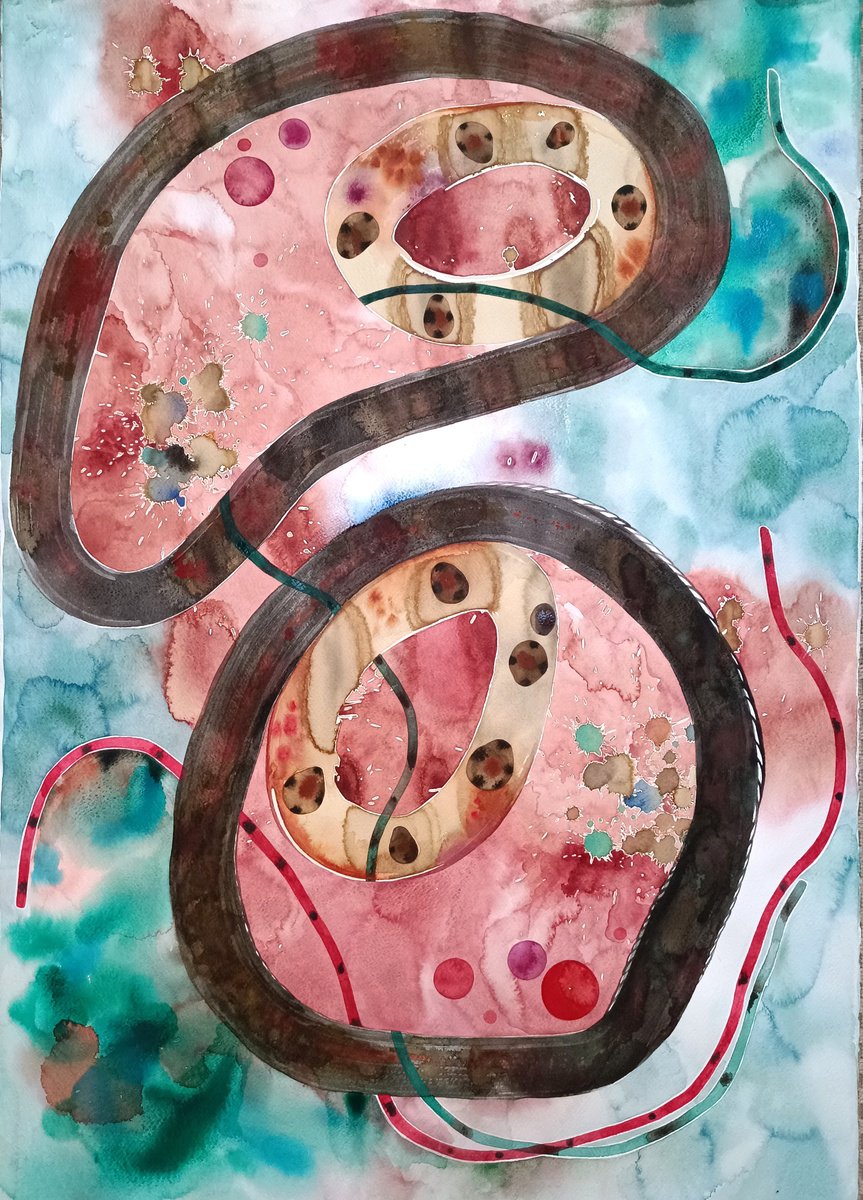 Organic Abstract Watercolour By Ilaria Finetti, 28 X 39, Cicli Imperfetti, Original Artwork