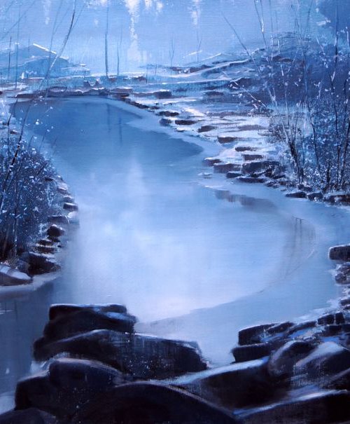 "BLUE WINTER". LARGE PAINTING 120x60 by Rafael Carrascal