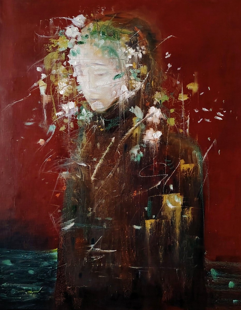 Impressionistic Portrait Painting By Kira K. Sadian, 16 X 20", Spring. Melancholy, Original Artwork