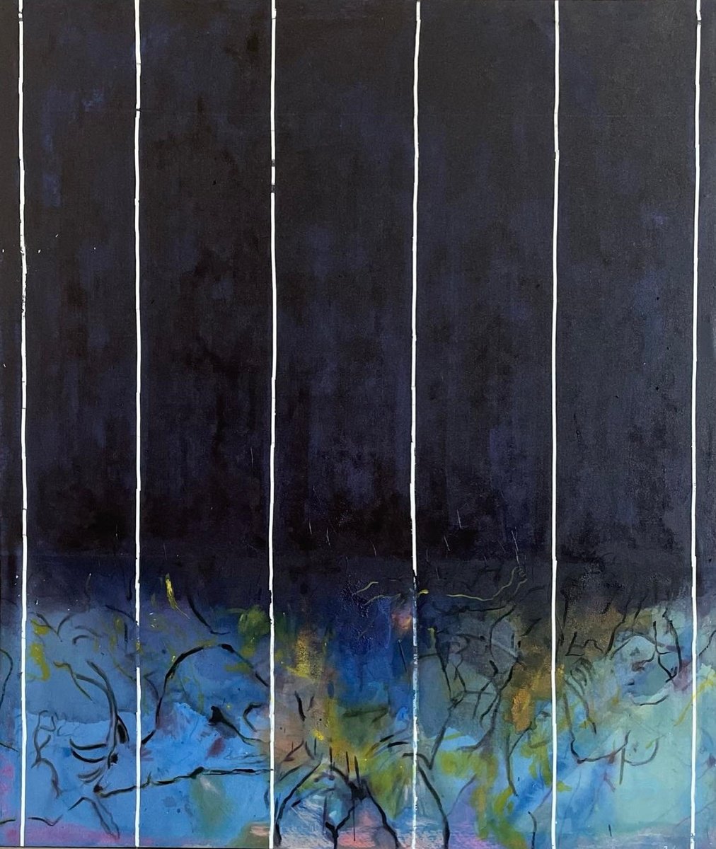 Abstract Painting By Gela Mikava, 47 X 55, Dark Blue Abstract, Original Artwork