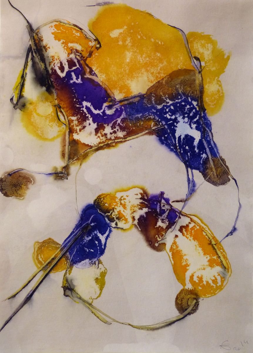 Abstract Botanical Acrylic Painting By Frederic Belaubre, 17 X 23, Prolegomena, Original Artwork