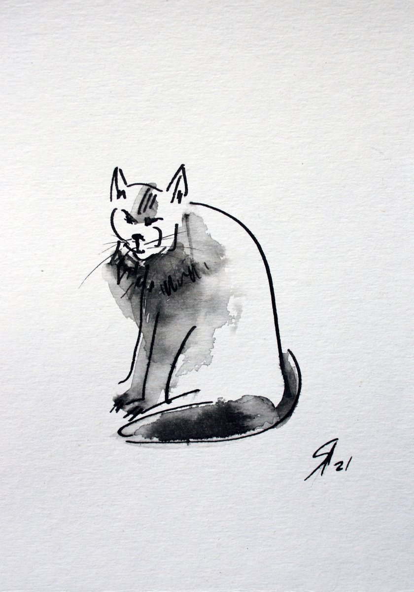 Animal Ink Drawing By Salana Art / Svetlana Samovarova, 6 X 8", Cat Iv, Original Artwork