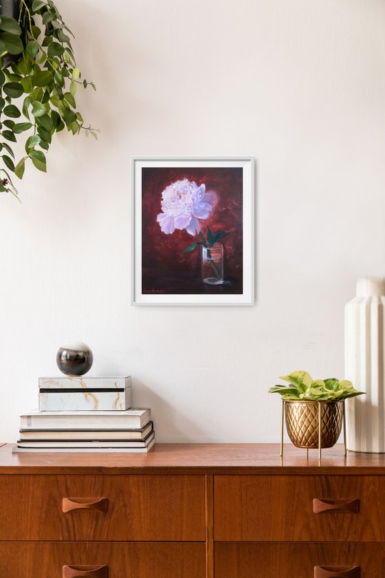 Pink Peony in a glass still life