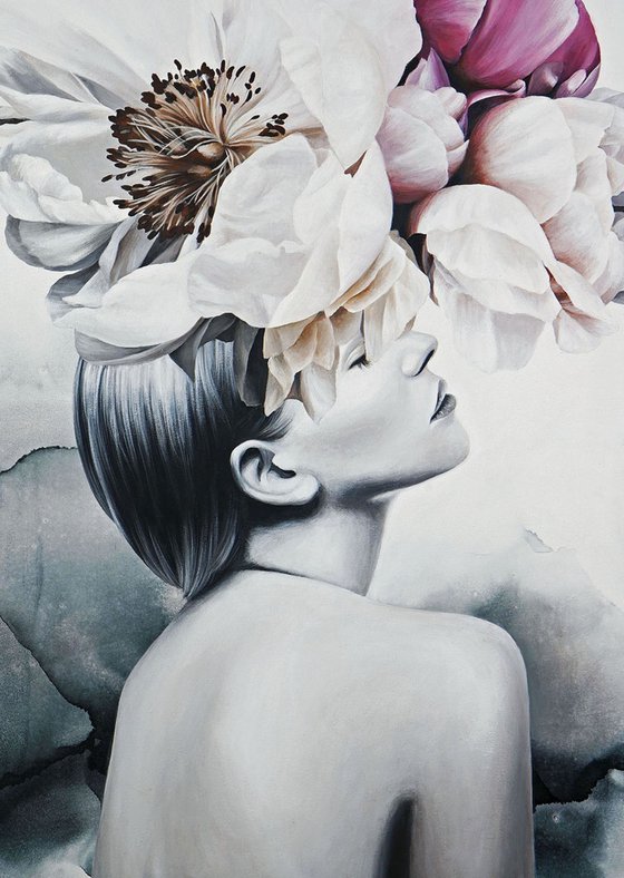 "Spring Impressions" Woman's face peony art