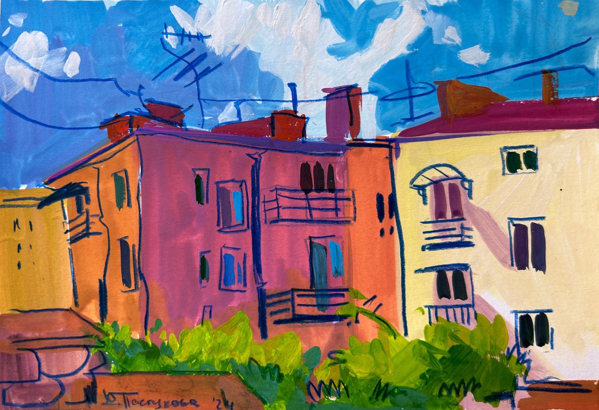 Impressionistic Cityscapes Painting By Yuliia Pastukhova, 8 X 6", Lviv Courtyard, Original Artwork