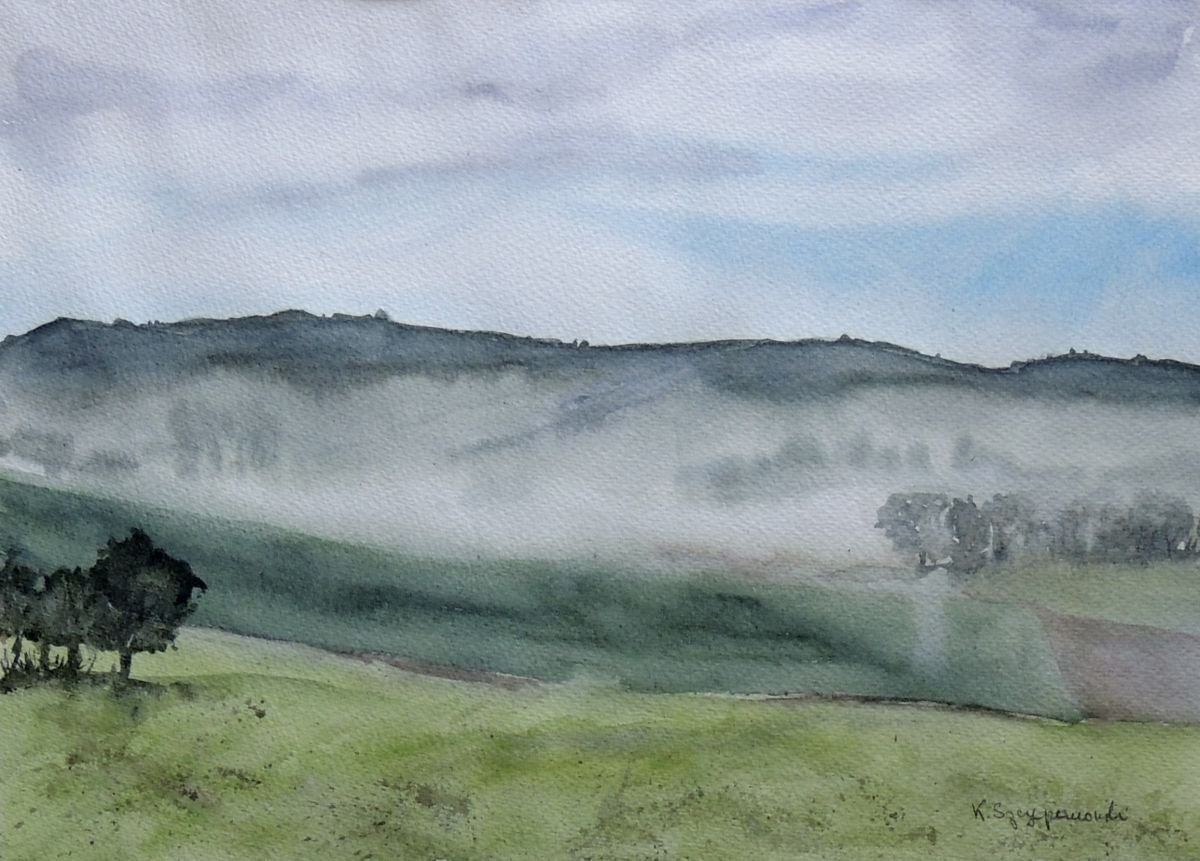 Fields and fog by Krystyna Szczepanowski