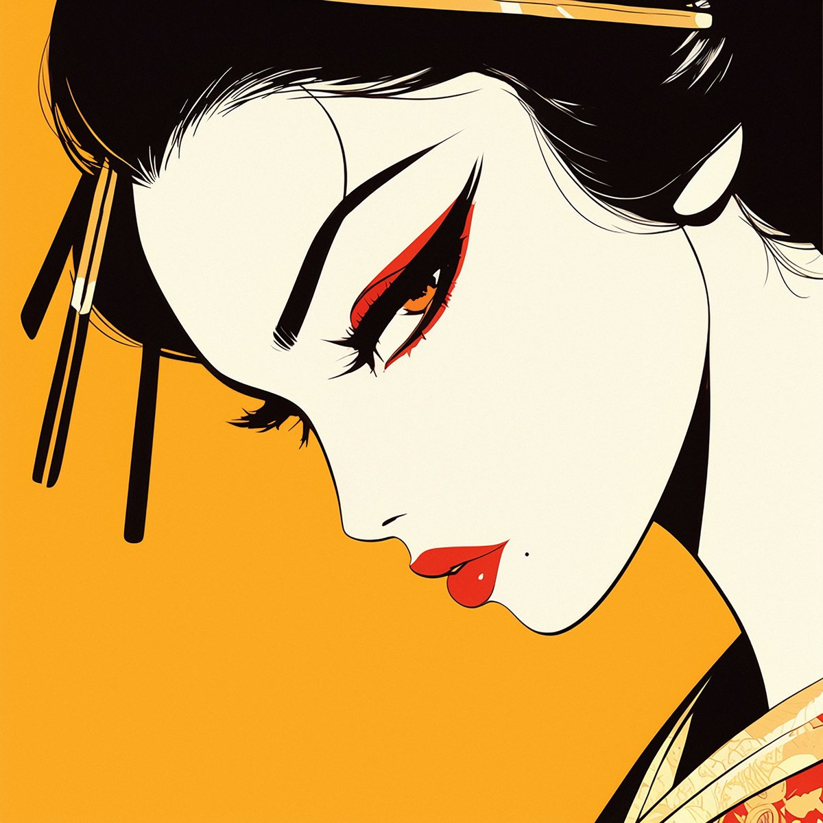 Illustrative Portrait Acrylic Painting By Kosta Morr, 31 X 31", Nyoko, Original Artwork