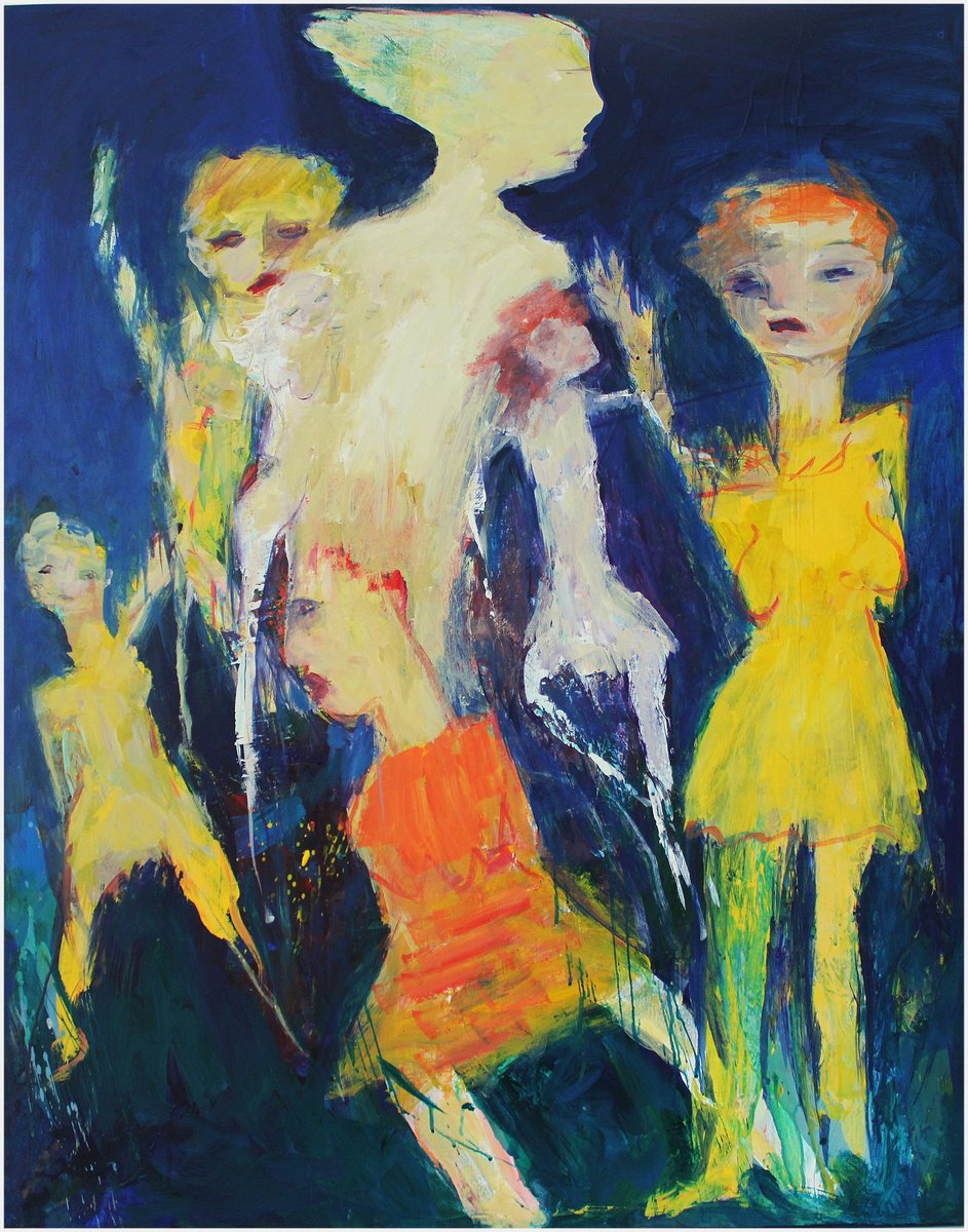 Expressive Portrait Oil Painting By Victorine Follana, 32 X 39", Le Jardin Secret De Lewis, Original Artwork