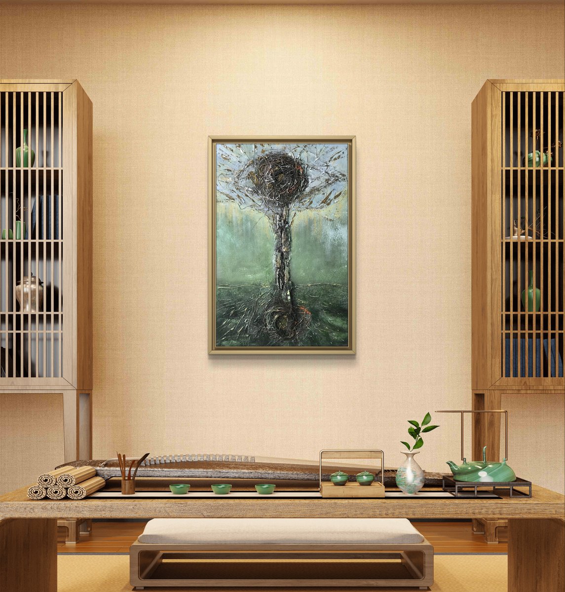 Expressive Abstract Painting By Matilda Simona Teodorescu, 16 X 24", Tree Of Life, Original Artwork