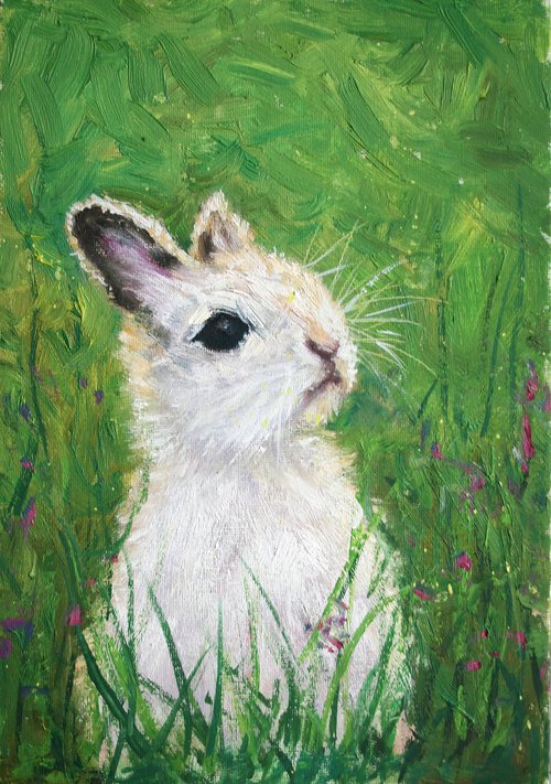 Curious rabbit... - Animal portrait /  ORIGINAL PAINTING by Salana Art Gallery