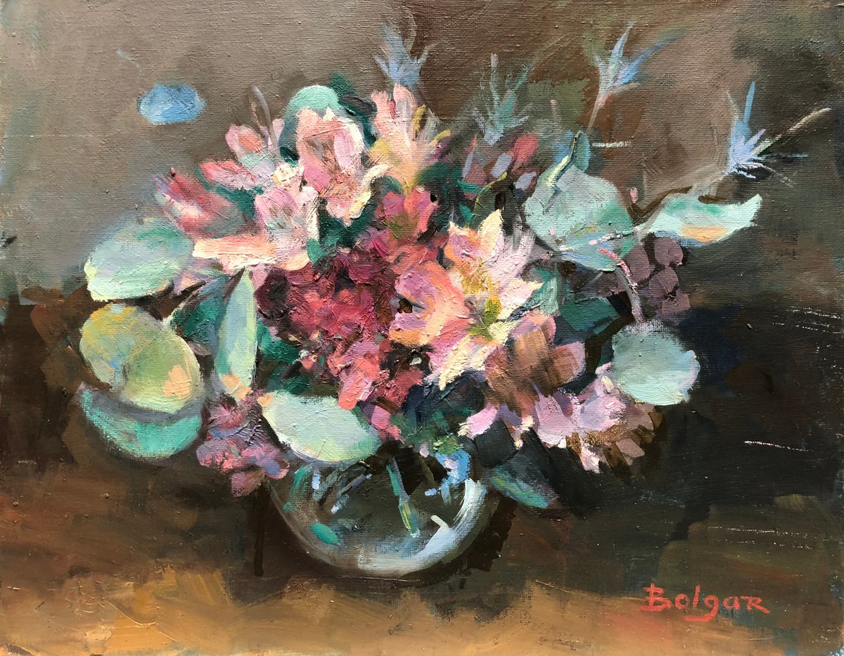 Bouquet in a round vase by Olga Bolgar