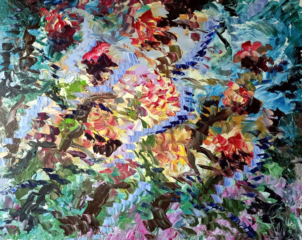 Impressionistic Abstract Acrylic Painting By Antonino Puliafico, 67 X 55, Mondi Florealli, Original Artwork