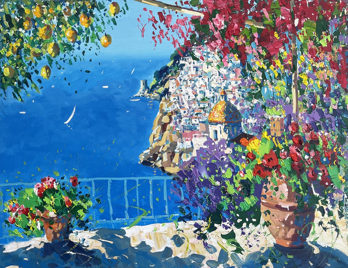 Expressive Landscape Oil Painting By Agostino Veroni, 40 X 30, Impressionist Positano Oil Painting, Original Artwork