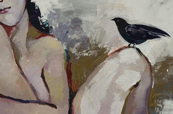Nude and bird Acrylic painting