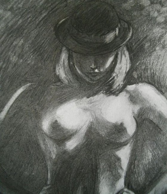 Nude in hat. Noir.  #131