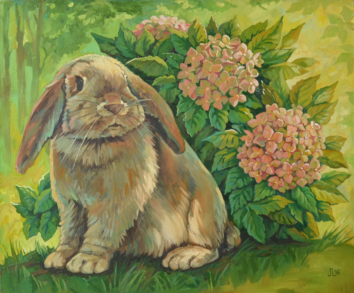 Rabbit and Hydrangea by Julia Logunova