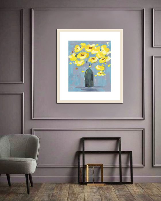 "Morning bouquet"floral abstract painting, expressive flower, contemporary art, office art, home decor, gift idea.