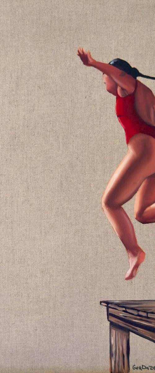 Leaping Woman in Red by Daria Gerasimova