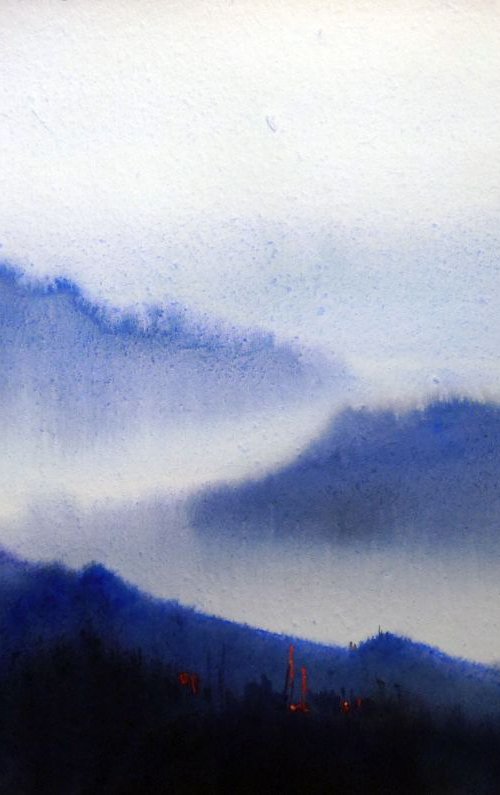 Monsoon Himalaya Mountain Beauty - Watercolor Painting by Samiran Sarkar