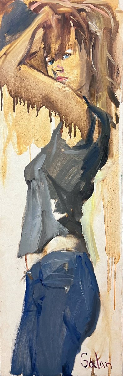 Expressive Portrait Oil Painting By Igor Galan, 12 X 35, Ksenia, Original Artwork