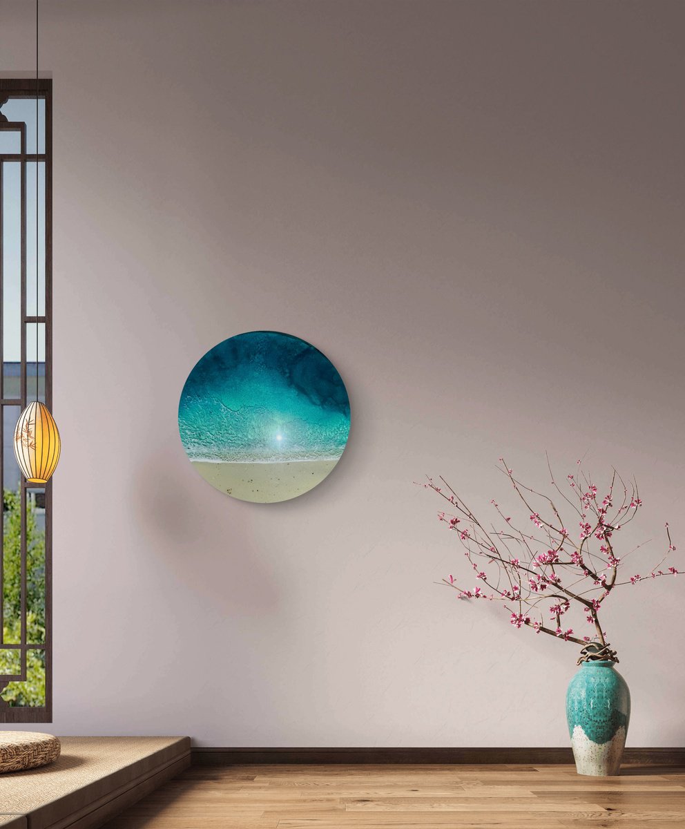 Photorealistic Landscape Acrylic Painting By Ana Hefco, 15 X 15, Round Ocean #109, Original Artwork