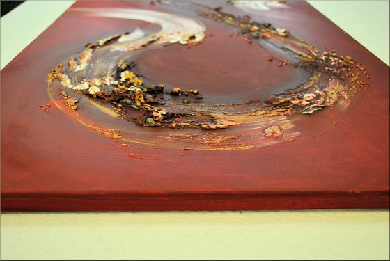 Red Love - abstract acrylic painting, canvas wall art, deep- textured, red white gold, modern art