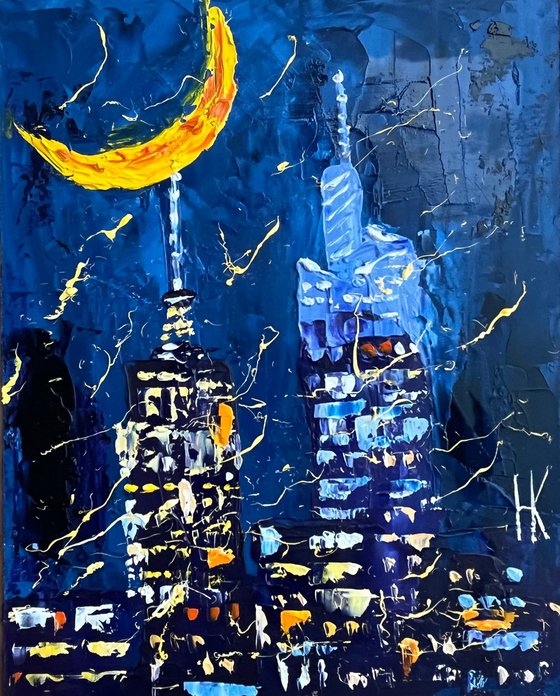 New York Painting Cityscape Original Art NYC Oil Impasto Artwork Small Landscape Wall Art 8 by 10" by Halyna Kirichenko