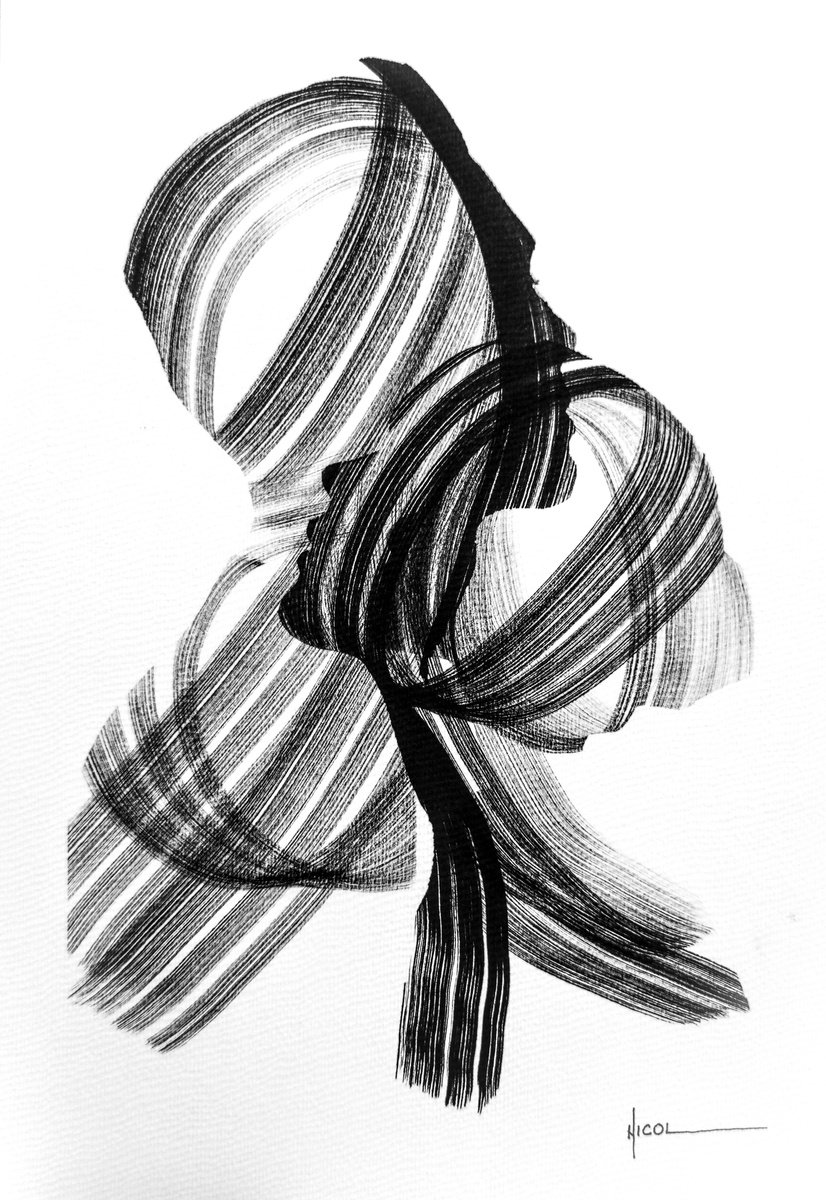 Expressive Portrait Ink Drawing By Nicol Vacaru, 10 X 15", Entangled In You, Original Artwork