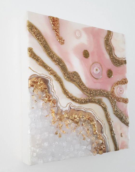 Pink - Gold Geode Art, Marble Art. Gold, White, geode wall art, Resin art, Resin painting, Modern art